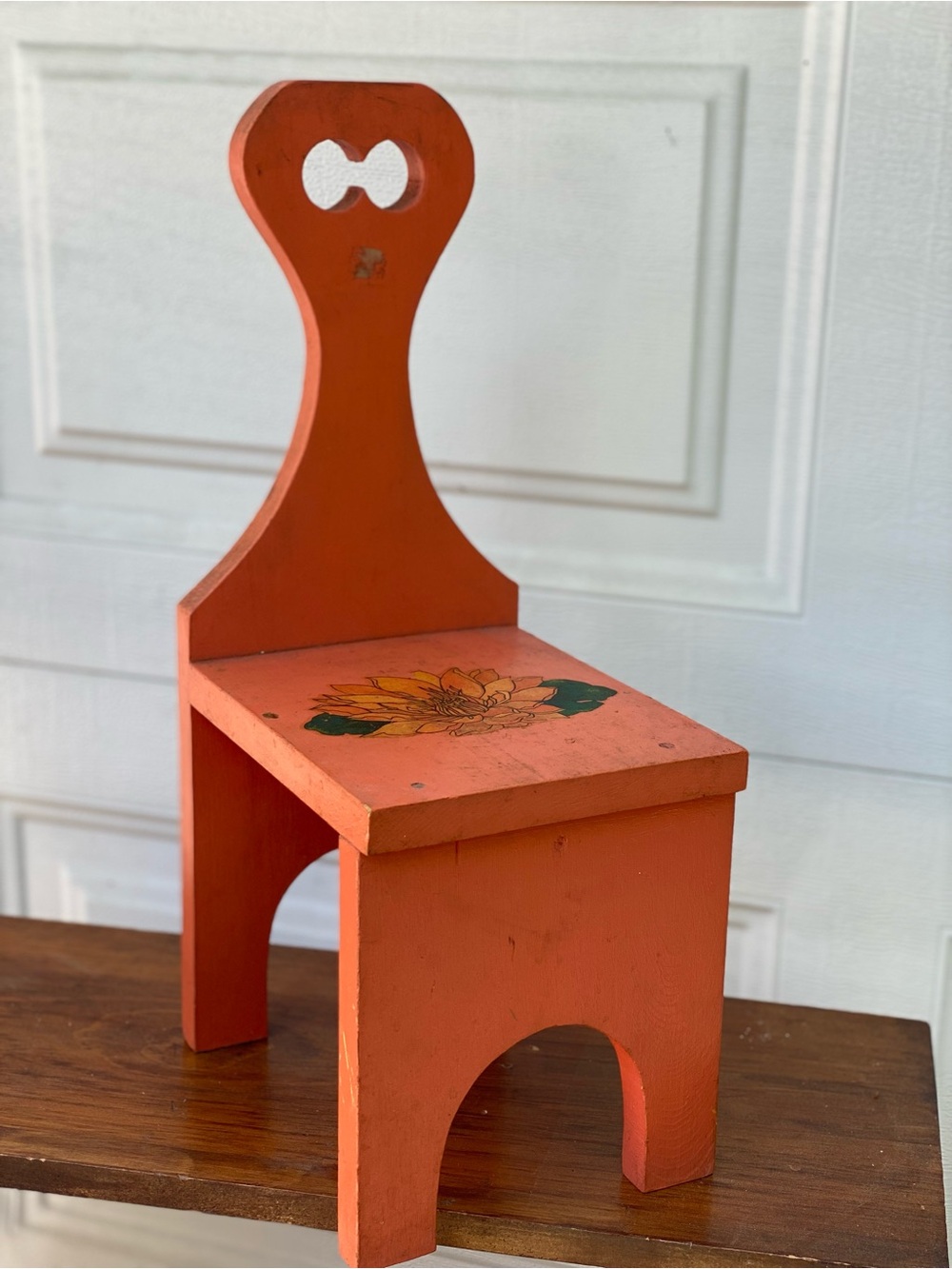Antique Handmade Floral Wooden Milking Stool